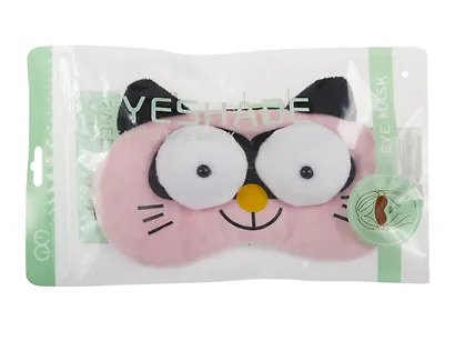 Маска для сна Кот с объемными глазами (плюш) (пакет) розовая - фото 7