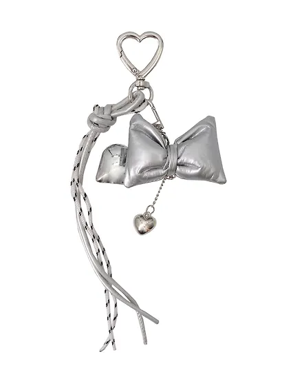 Брелок-обвес на сумку Бантик серебряный с сердцем (12-18031-202505-S86) - фото 1