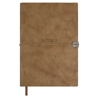 Ежедневник дат. 2026г. А5 176л "Тиволи глосс" бежевый, кожзам, мягк. переплет, застёжка-резинка, блинт.тиснение, офсет, справ.мат-лы, ляссе, инд.уп - фото 1