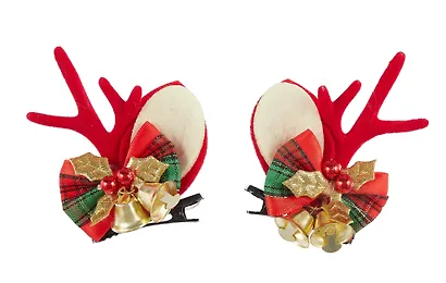 Заколки новогодние Рожки олененка с бантиками и колокольчиками (2шт) (текстиль) (12-06141-P9) - фото 2