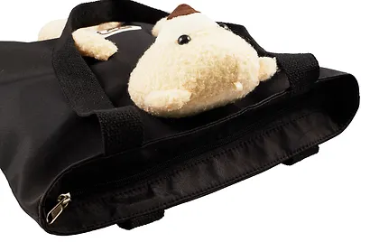 Сумка-шоппер на молнии с игрушкой Мишка (черная) (35х34х9) (текстиль) (12-11141-SH15) - фото 2