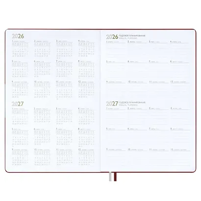 Ежедневник дат. 2026г. А4 120л "Шеврет глосс" бордовый, кожзам, мягк. переплет, тисн. фольгой, офсет, закругл.углы, справ.мат-лы, 2 ляссе, инд.уп, Escalada - фото 7