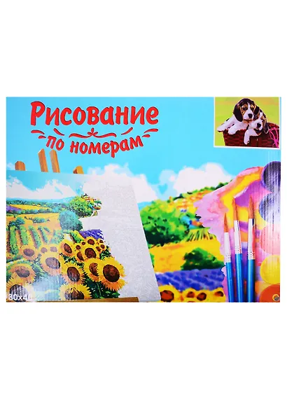 Набор для творчества Рыжий кот Холст с красками 30х40см по номерам. (20 цв.) Ласковые щенки в корзинке Х-6787 - фото 2