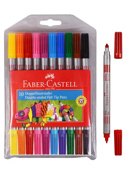 Фломастеры Faber-Castell, двухсторонние смываемые 10 цветов - фото 2