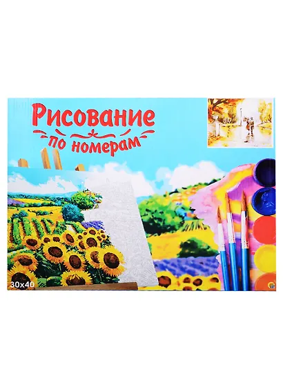 Набор д/творчества Рыжий кот Холст с красками 30х40см по номерам (в коробке) (20цв.) Влюбленные в парке Х-2903 - фото 2