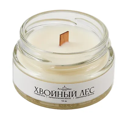 Свеча ароматическая в стеклянной баночке Хвойный лес (50 мл) (AromaWax) - фото 2