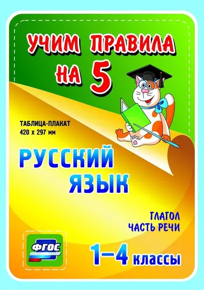 Русский язык. Глагол. Часть речи.  1-4 классы Таблица-плакат - фото 1