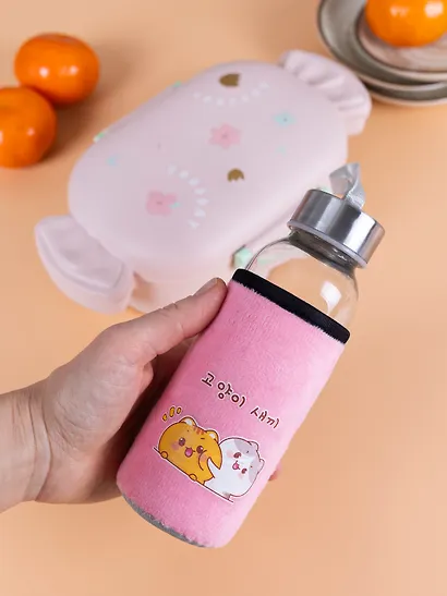 Набор Бутылка в чехле велюр Kawaii Котики Enjoy the little things (стекло) (300мл) (12-07599-KWI2)+Ланч-бокс Кролик Kawaii 1000мл (пластик) (20х13х7) (12-34435-LB5) - фото 3