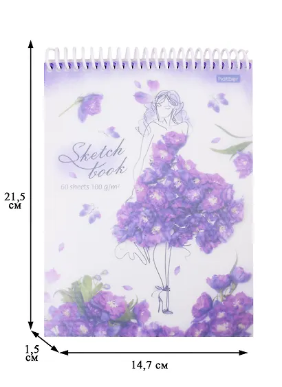 Скетчбук А5 60л "Flower art" белый офсет, 100г/м2, пластик.обложка, спираль - фото 2