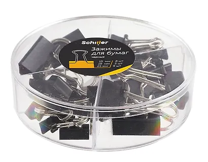 Зажимы для бумаг 15 мм 8 штук, 19 мм 5 штук, 25 мм 8 штук, черные - фото 4