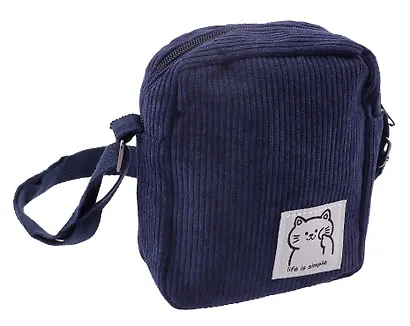 Сумочка на молнии кросс-боди (синяя) (вельвет) (16х14х6) (12-HanMa-764) - фото 2
