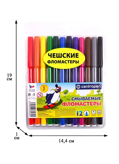 Фломастеры Centropen, 12 цветов - фото 4
