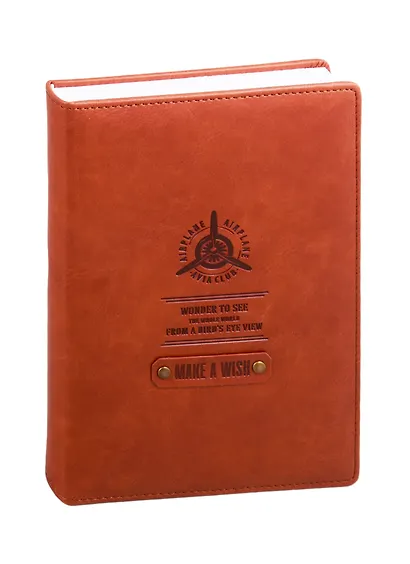 Ежедневник недат. А5 160л Airplane коричневый, иск.кожа, обл.поролон, декор.нашивка, ляссе - фото 1