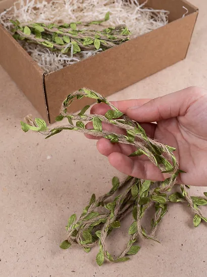 Тесьма джут с листочками, 2 м, моток с подвесом - фото 3