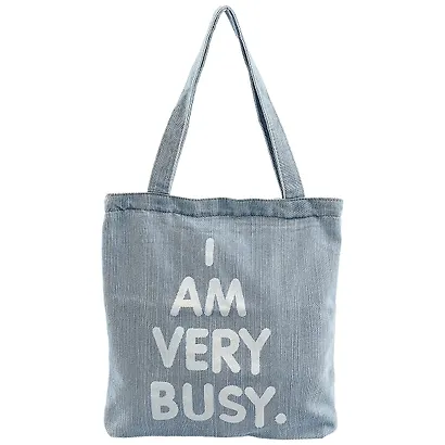 Сумка-шоппер джинсовая на молнии I am very busy 37*33см 12-11522-1915-3 - фото 1