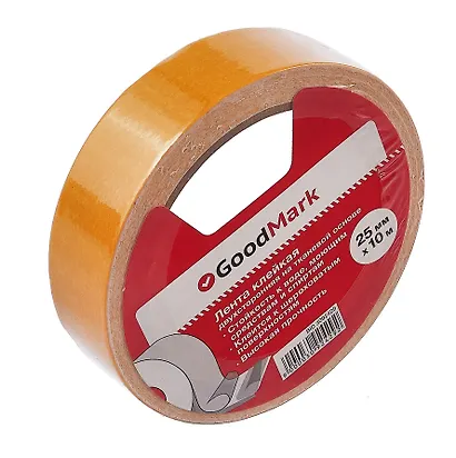 Лента клейкая 25мм*10м двусторонняя на тканевой основе GoodMark - фото 1