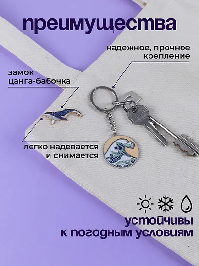 Набор Брелок My lucky charm Кацусика Хокусай Большая волна (металл) (12-07150-Z1827)+Значок Pin Joy Кит (металл) (12-08599-923) - фото 4