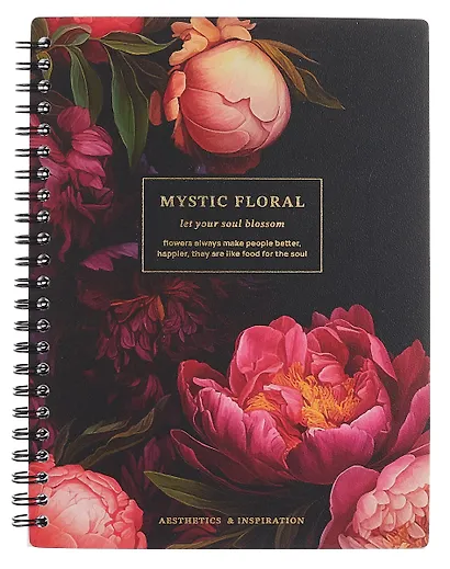 Тетрадь 96 листов в клетку "Blossom. Peonies on black", на спирали - фото 1