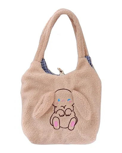 Сумка-шоппер плюшевая Зайчик с ушками (бежевая) (40х36) (12-ZhenPin-2716) - фото 1