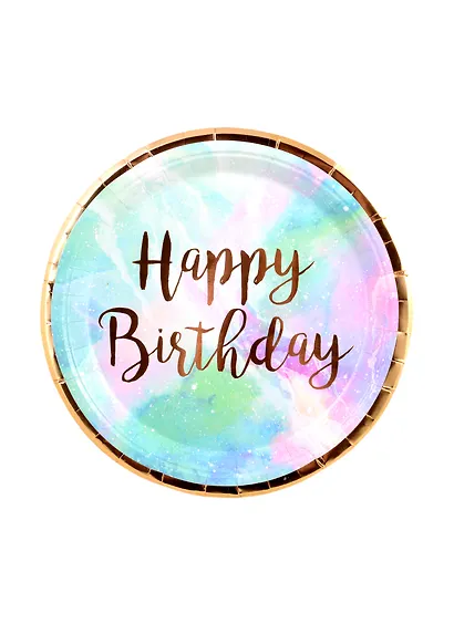 Набор бумажных тарелок Happy birthday космос с золотом (24см) (6шт) - фото 1