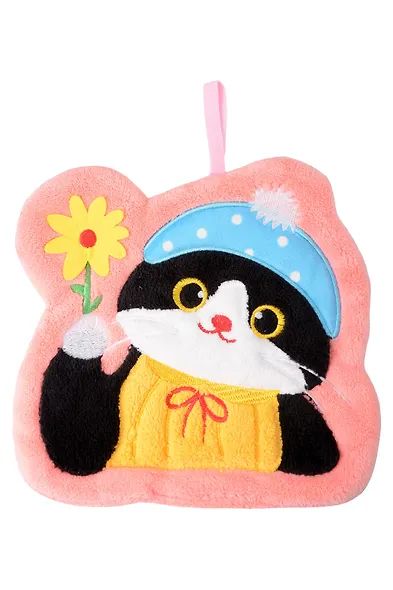 Полотенце Котик с цветочком (флис) (23х22) (12-towel-202508-8) - фото 2