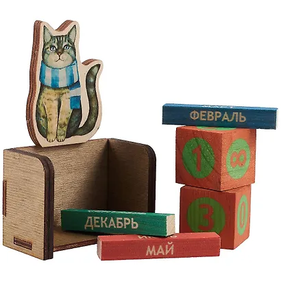 Календарь вечный Котик с шарфом (7х11х3,5) (дерево) (kd8) - фото 2