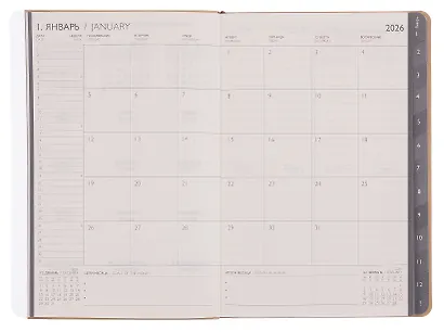 Еженедельник дат. 2026г. А5 80л "Буйвол" бежевый, кожзам, мягк.переплет, блинт.тиснение, офсет, справ.мат-лы, вырубка, закругл.углы, 2 ляссе, инд.уп - фото 6