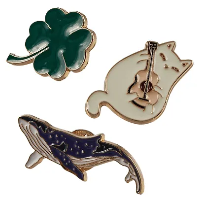 Набор металлических значков (3шт.) (Значок Pin Joy Клевер Значок Pin Joy Кит Значок Pin Joy Котик с гитарой) (металл) - фото 1