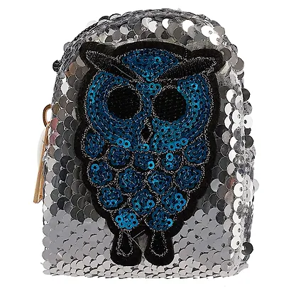 Сумочка-рюкзачок на молнии с пайетками Сова (10см) (ПВХ бокс) - фото 4