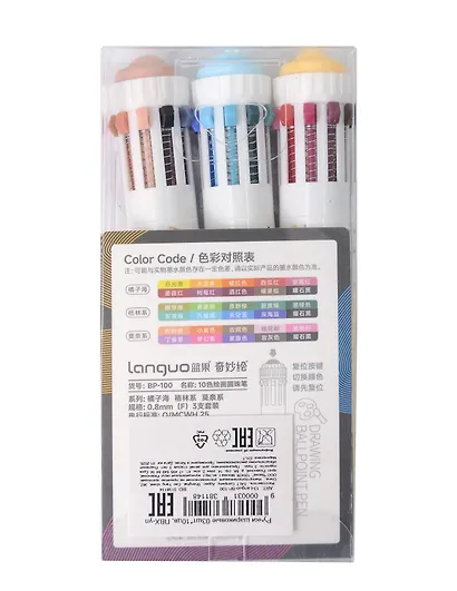 Ручки шариковые 03шт*10цв, ПВХ-уп - фото 1