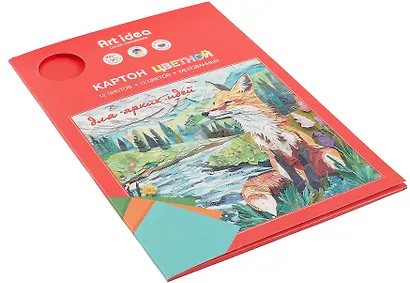 Картон цветной 12 цветов, 12 листов, А4 мелованный, односторонний, в папке, Art idea - фото 2