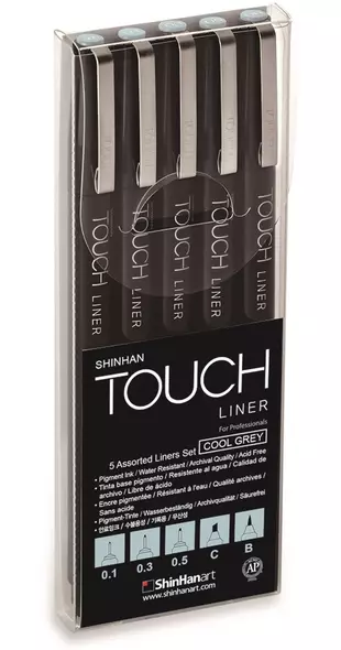 Ручки капиллярные  5шт TOUCH Liner серый холодный 0,1-0,3-0,5мм, блистер, TOUCH - фото 1