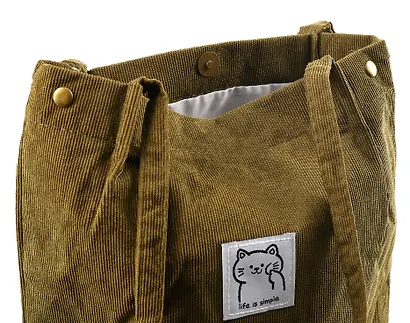 Сумка-шоппер с кнопкой оливковая (вельвет) (33х31) Bookvalno - фото 5