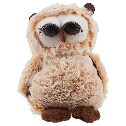 Сова с ресничками коричневая (мягкая игрушка)  11,5см в крафт-коробке - фото 1