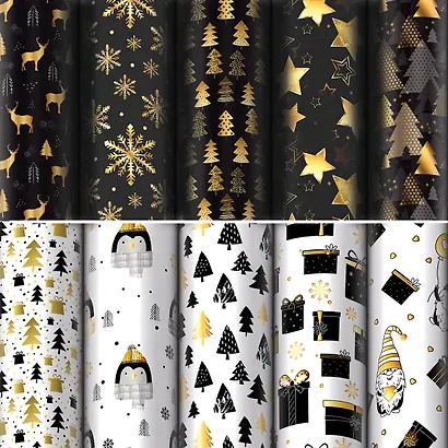 Бумага упаковочная 70*100см "Black.Gold.Whitel" НГ,инд.уп., ассорти - фото 1