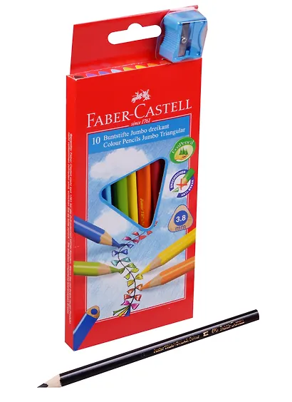 Карандаши цветные Faber-Castell, Jumbo, 10 цветов с точилкой - фото 1