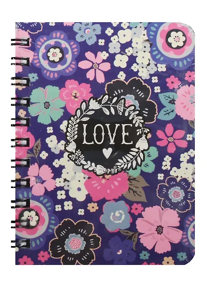 Записная книжка А7 80л кл. "Flower love blue" спираль, Kairui - фото 1