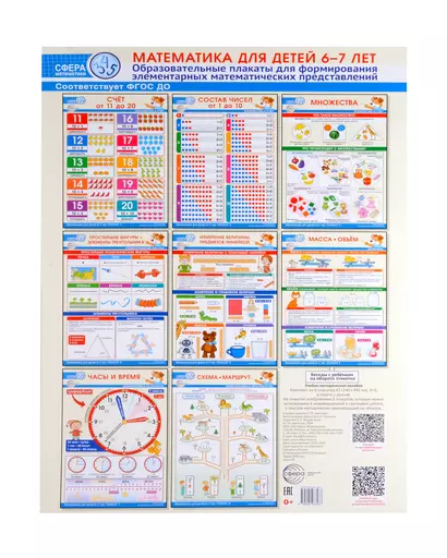 Математика для детей 6-7 лет. Комплект из 8 образовательных плакатов А3 (340х490) - фото 1