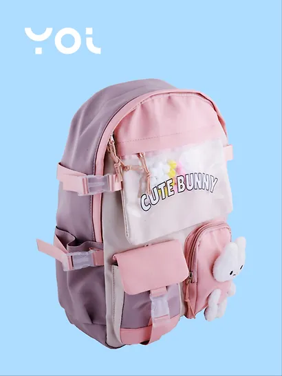Рюкзак "Зайка" 42*27*15 см, сиренево-розовый, с игрушкой - фото 3