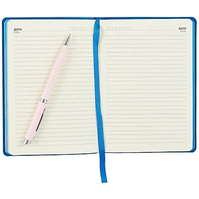 Ежедневник недат. А6 136л "SOFT TOUCH" космический синий, интегр.обл., иск.кожа, тонир.блок, скругл.углы, цв.торец, ляссе - фото 3