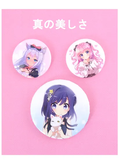 Набор значков Аниме Девушки (металл) (2 шт 25мм, 1 шт 38мм) - фото 1