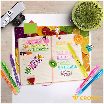 Текстовыделители Crown, ароматизированные 6 цветов 4 мм - фото 6