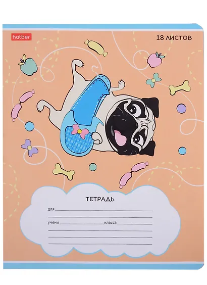 Тетрадь в клетку Hatber, "Мопс", 18 листов, в ассортименте - фото 6