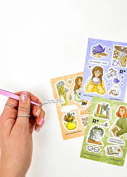 Набор стикеров Remarklee "Книги, цветы, чай" А6, 3 листа - фото 4