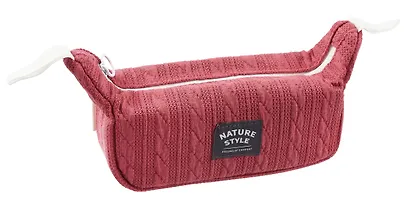 Косметичка с ремешками на кнопке Nature Style (красная) (вязаный узор) (ПВХ) (21х8х7) - фото 3