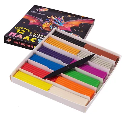 Пластилин 12цв 230гр "Фантазия" (золото и серебро) к/к., стек, Луч - фото 2