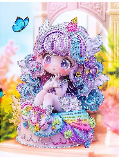 Алмазная мозаика (блестящая) с подрамником, с частичным заполнением "Куколка на тортике", 23 х 30 см - фото 1