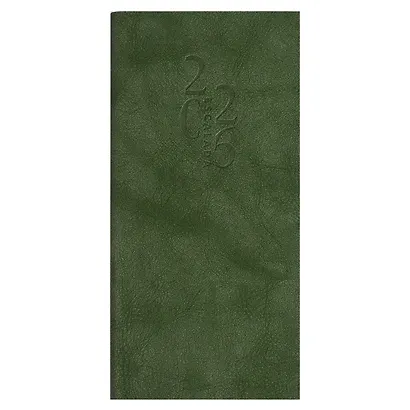 Еженедельник дат. 2026г. 64л 80х165 мм "Тиволи глосс" зеленый, кожзам, мягк.переплет, блинт.тиснение, офсет, справ.мат-лы, инд.уп - фото 1