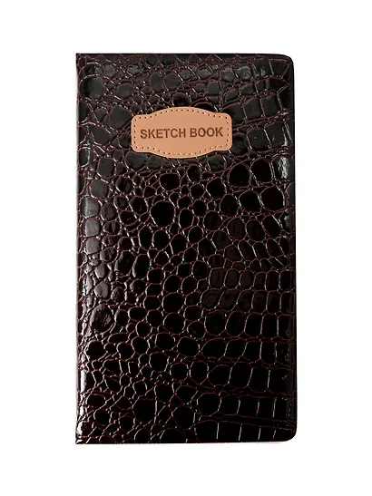 Скетчбук А5 80л "CROCO" коричневый, 140г/м2, слоновая кость, кожзам, резинка - фото 1
