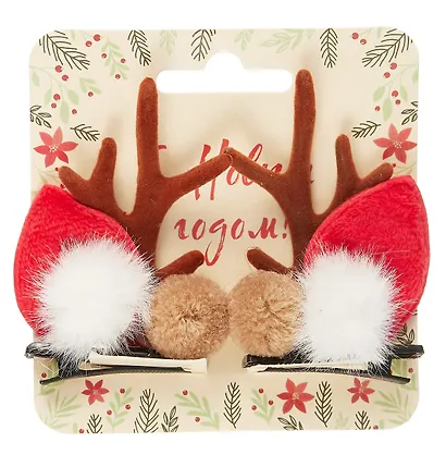 Заколки новогодние Рожки олененка с мехом (2шт) (текстиль) (12-06141-P7) - фото 1